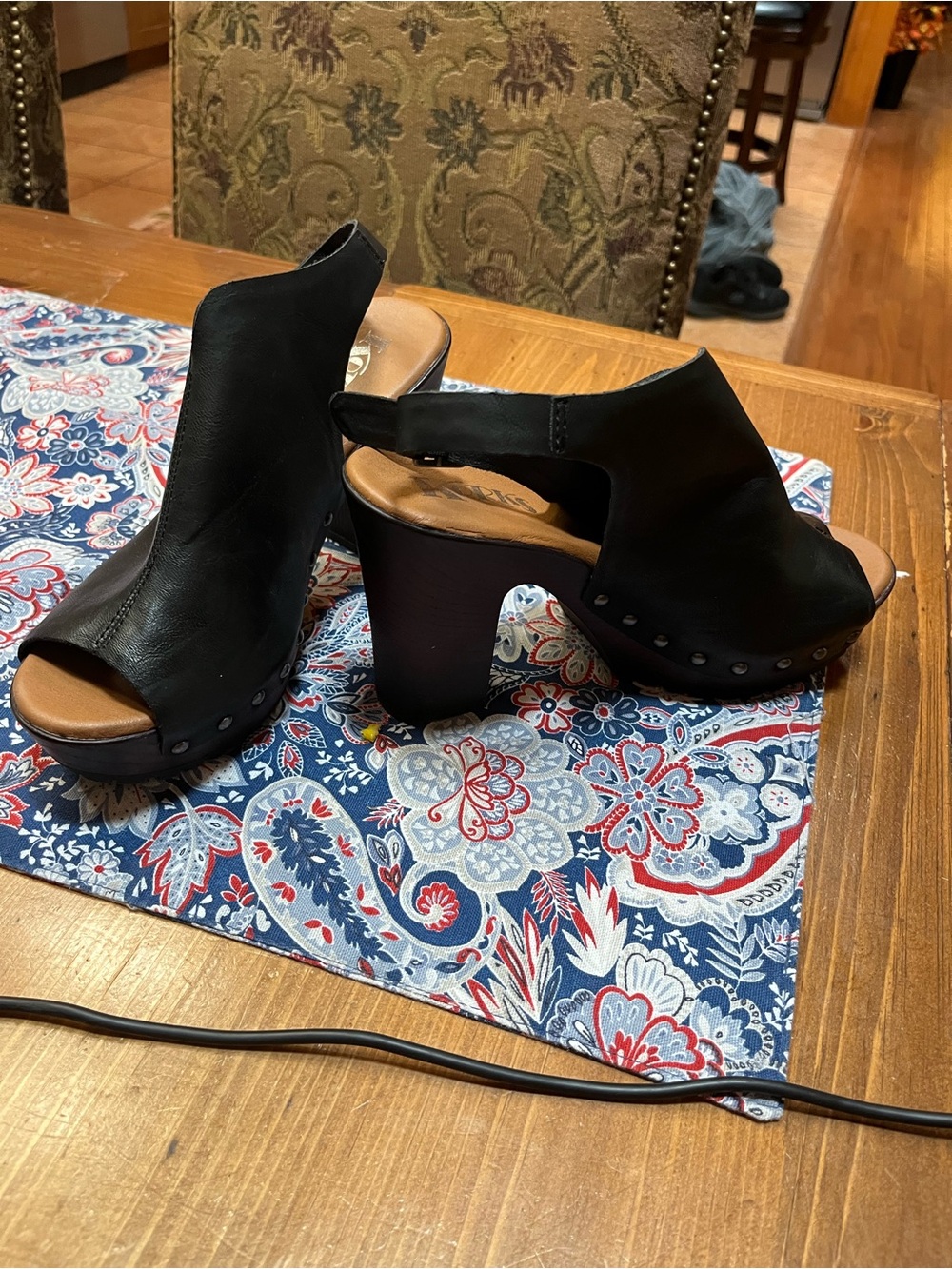 Kork-Ease Black Peep-Toe Platform Clog Sandals